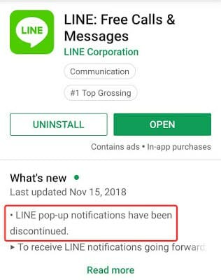 แอป LINE ปิดฟีเจอร์ pop-up notifications ใน Android 5