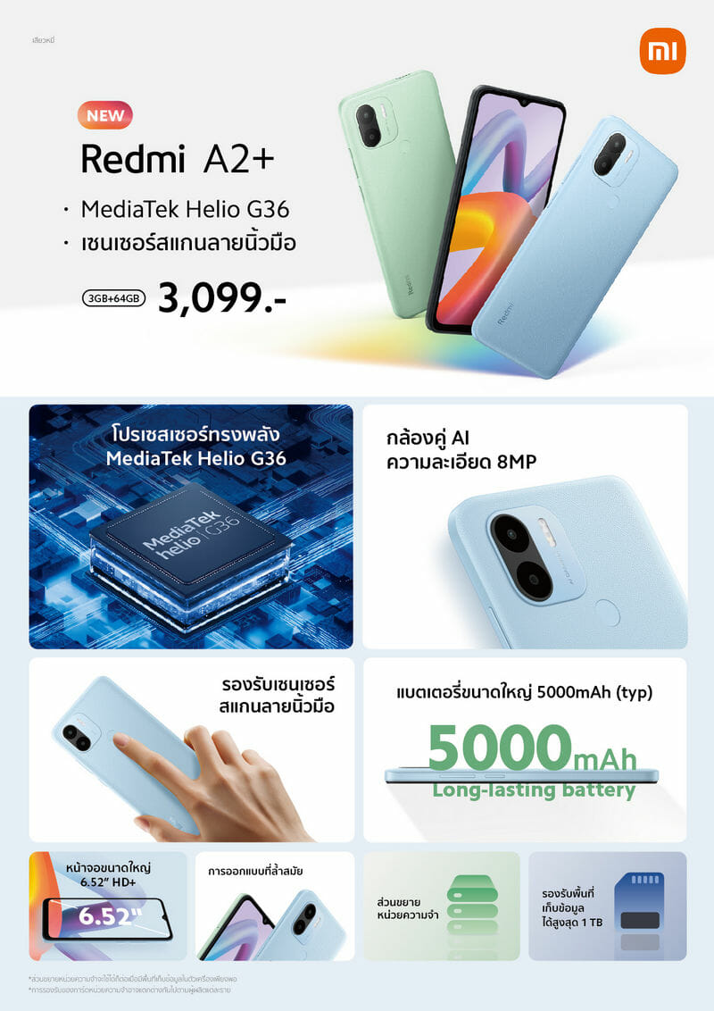 Redmi A2+ สมาร์ทโฟนราคาคุ้มค่า วางจำหน่ายแล้วเพียง 3,099 บาท 3